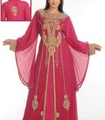 Rani pink embroidered georgette islamic kaftan