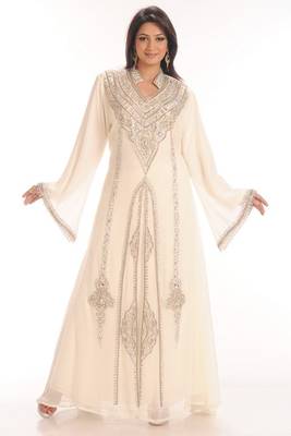 White embroidered georgette islamic kaftan 1