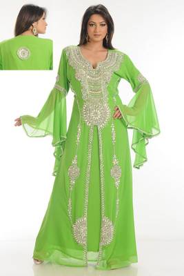 Teal green embroidered georgette islamic kaftan 1