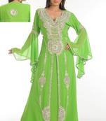 Teal green embroidered georgette islamic kaftan