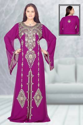 Rani pink embroidered georgette islamic kaftan 1