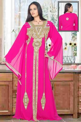 Pink embroidered georgette islamic kaftan 1