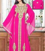 Pink embroidered georgette islamic kaftan