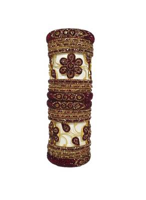 Prosper Beautiful And Glamorous Maroon Stones Flower Shape Bangle Set Party Wear For Women And Girls 14 Pieces 1
