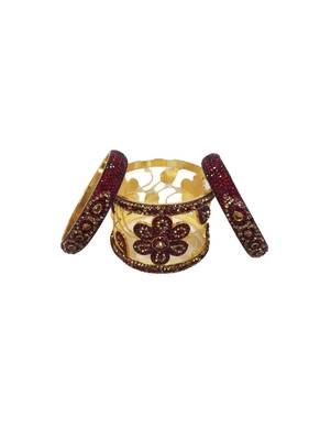 Prosper Beautiful And Glamorous Maroon Stones Flower Shape Bangle Set Party Wear For Women And Girls 14 Pieces 2