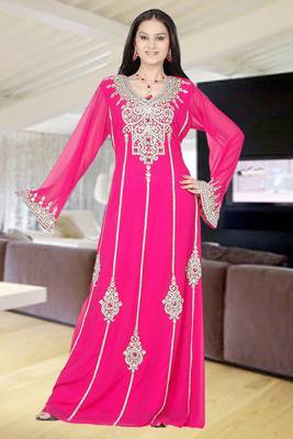 Pink embroidered georgette islamic kaftan 1