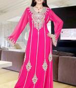 Pink embroidered georgette islamic kaftan