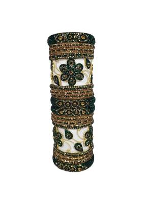 Prosper Beautiful And Glamorous Dark Green Color Flower Shape Bangle Set Party Wear For Women And Girls 14 Pieces 1