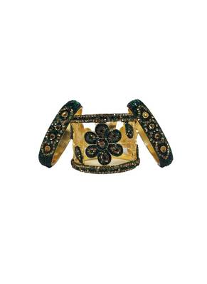 Prosper Beautiful And Glamorous Dark Green Color Flower Shape Bangle Set Party Wear For Women And Girls 14 Pieces 2