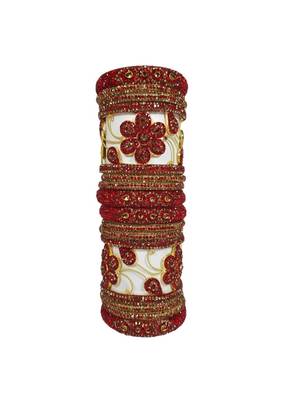 Prosper Beautiful And Glamorous Chilli Red Color Flower Shape Bangle Set Party Wear For Women And Girls 14 Pieces 1