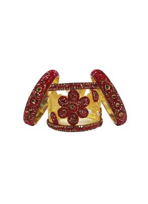 Prosper Beautiful And Glamorous Chilli Red Color Flower Shape Bangle Set Party Wear For Women And Girls 14 Pieces 2