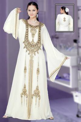 White embroidered georgette islamic kaftan 1