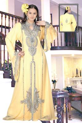 Beige embroidered georgette islamic kaftan 1