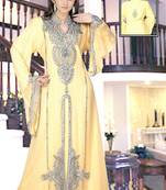 Beige embroidered georgette islamic kaftan