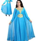 Turquoise embroidered georgette islamic kaftan