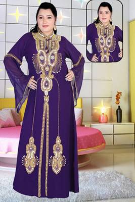 Purple embroidered georgette islamic kaftan 1