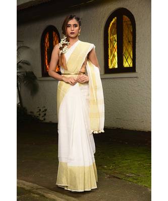 White Handwoven Linen Saree 2