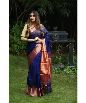 Blue Shade Handwoven Maheshwari Silk Saree 2