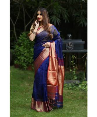 Blue Shade Handwoven Maheshwari Silk Saree 3