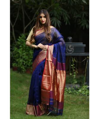 Blue Shade Handwoven Maheshwari Silk Saree 4