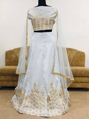 Light-blue embroidered silk semi stitched lehenga with dupatta 1