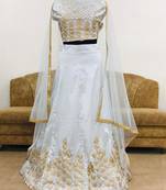 Light-blue embroidered silk semi stitched lehenga with dupatta