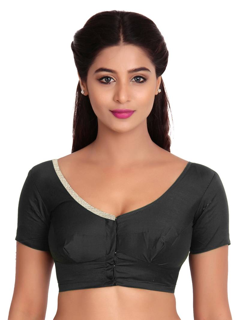 Platinum Solid Black & Silver Border Ready to wear Saree Blouse