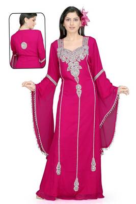 Rani pink embroidered georgette islamic kaftan 1