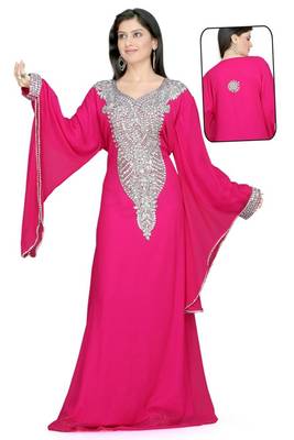 Rani pink embroidered georgette islamic kaftan 1