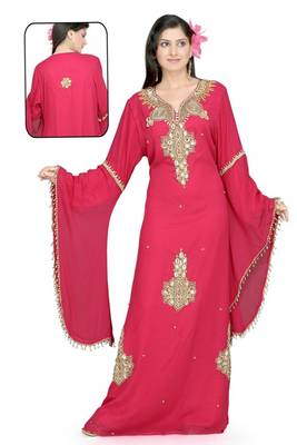 Light red embroidered georgette islamic kaftan 1