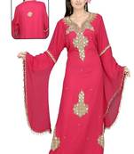 Light red embroidered georgette islamic kaftan