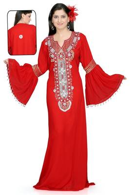 Red embroidered georgette islamic kaftan 1