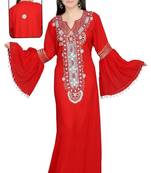 Red embroidered georgette islamic kaftan