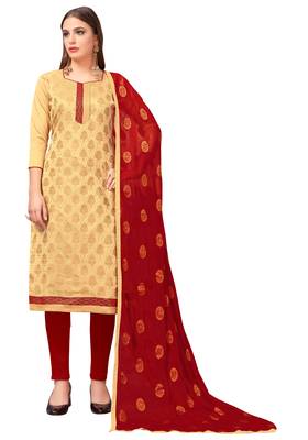 Beige Banarasi Silk Zari Woven Work cotton-silk-suits 1