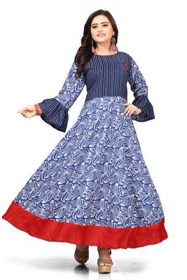 Blue printed cotton long kurti 1