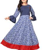 Blue printed cotton long kurti