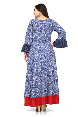 Blue printed cotton long kurti 2
