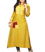 Yellow printed cotton long kurti