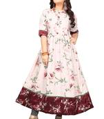 Cream printed satin long kurti