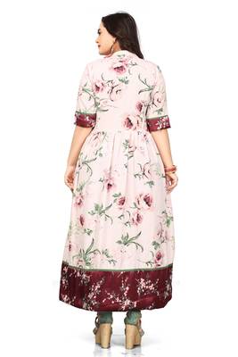 Cream printed satin long kurti 2