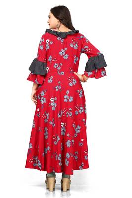 Red printed rayon long kurti 2