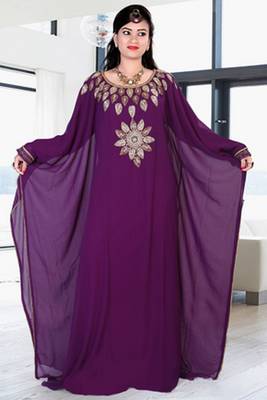 Purple embroidered georgette islamic kaftan 1