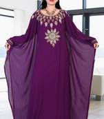 Purple embroidered georgette islamic kaftan