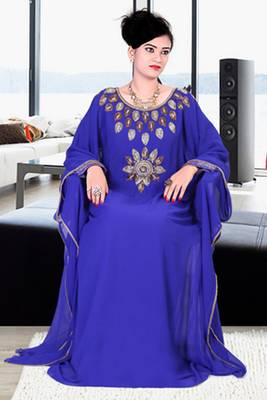 Blue embroidered georgette islamic kaftan 1