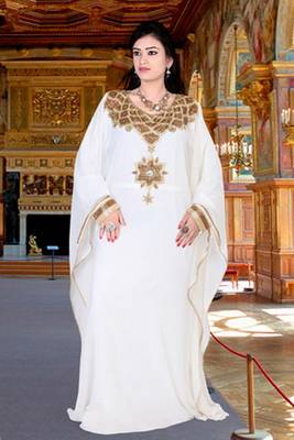 White embroidered georgette islamic kaftan 1