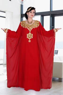 Red embroidered georgette islamic kaftan 1