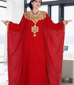 Red embroidered georgette islamic kaftan