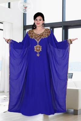 Blue embroidered georgette islamic kaftan 1