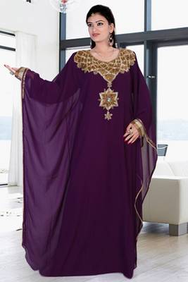 Purple embroidered georgette islamic kaftan 1