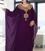 Purple embroidered georgette islamic kaftan